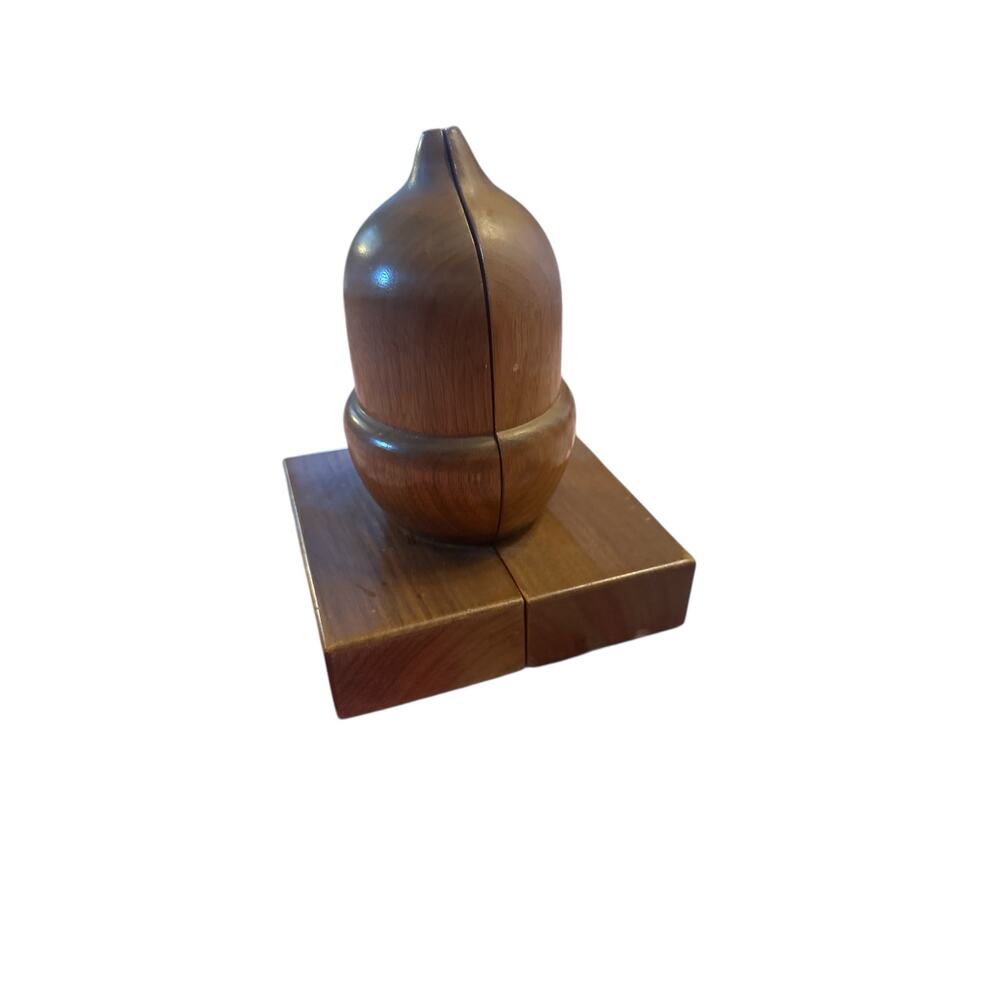 Vintage Set x 2 Wooden Acorn MCM Midcentury Modern Brown Carved Bookends